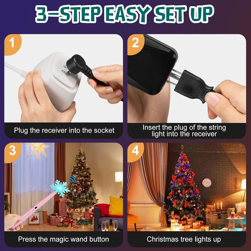 Airjam Wireless Remote Control Outlet, Magic Light Wand for Christmas Tree Lights and Home Decoration Lights, Remote Light Switch with Music, Christmas Gift for Kids/Friends/Family, Pink - Image 4